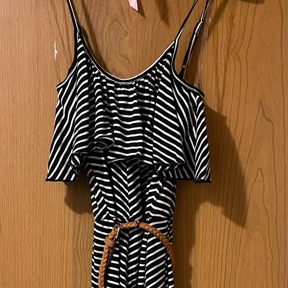 White and black stripe spaghetti strap dress